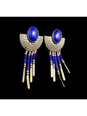 TK Navajo Sterling Silver Lapis Lazuli Earrings Dangle Beads Native American